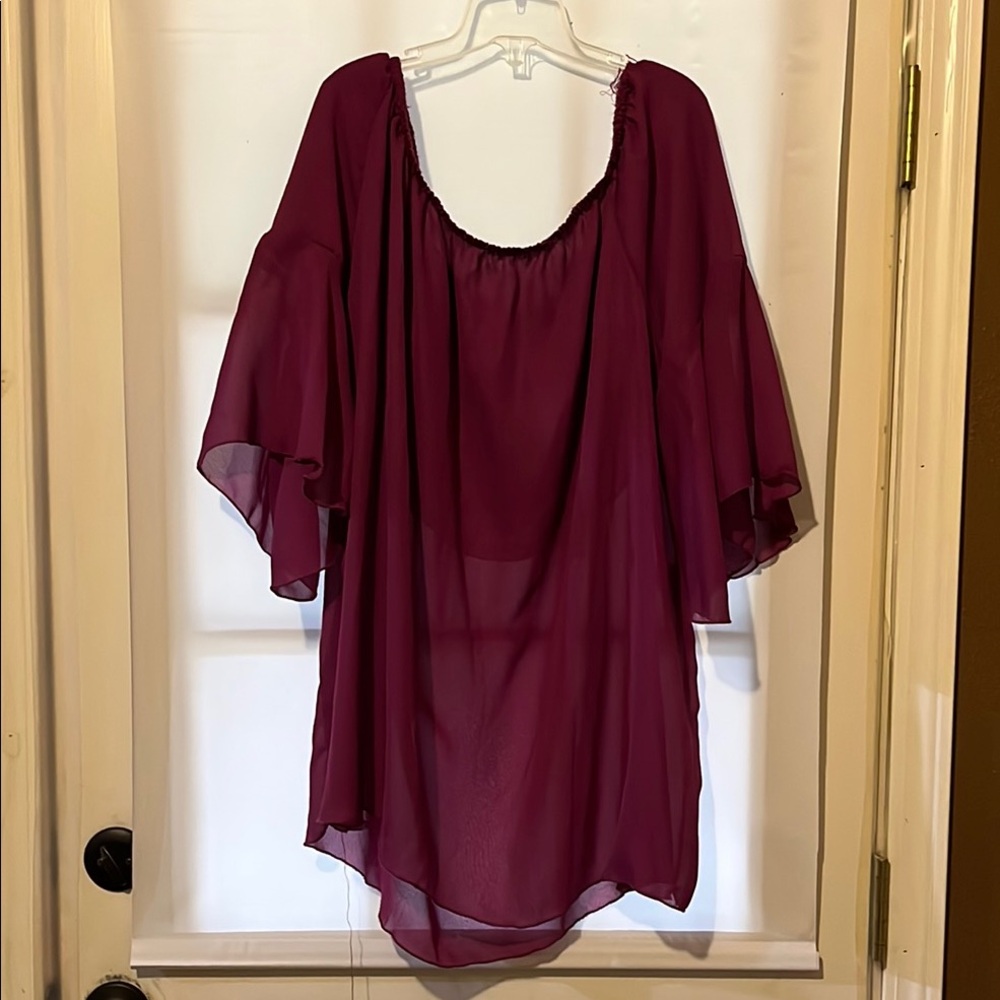 Ashley Stewart Purple Asymmetrical 3/4 Sleeve Blouse